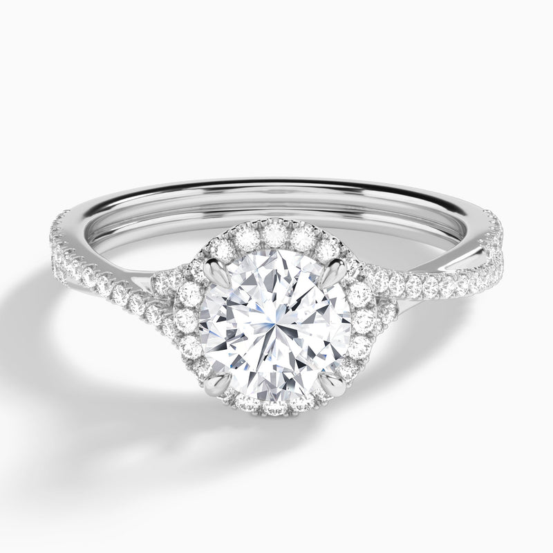Luxe Genevieve Halo And Twisted Shank Diamond Engagement ring