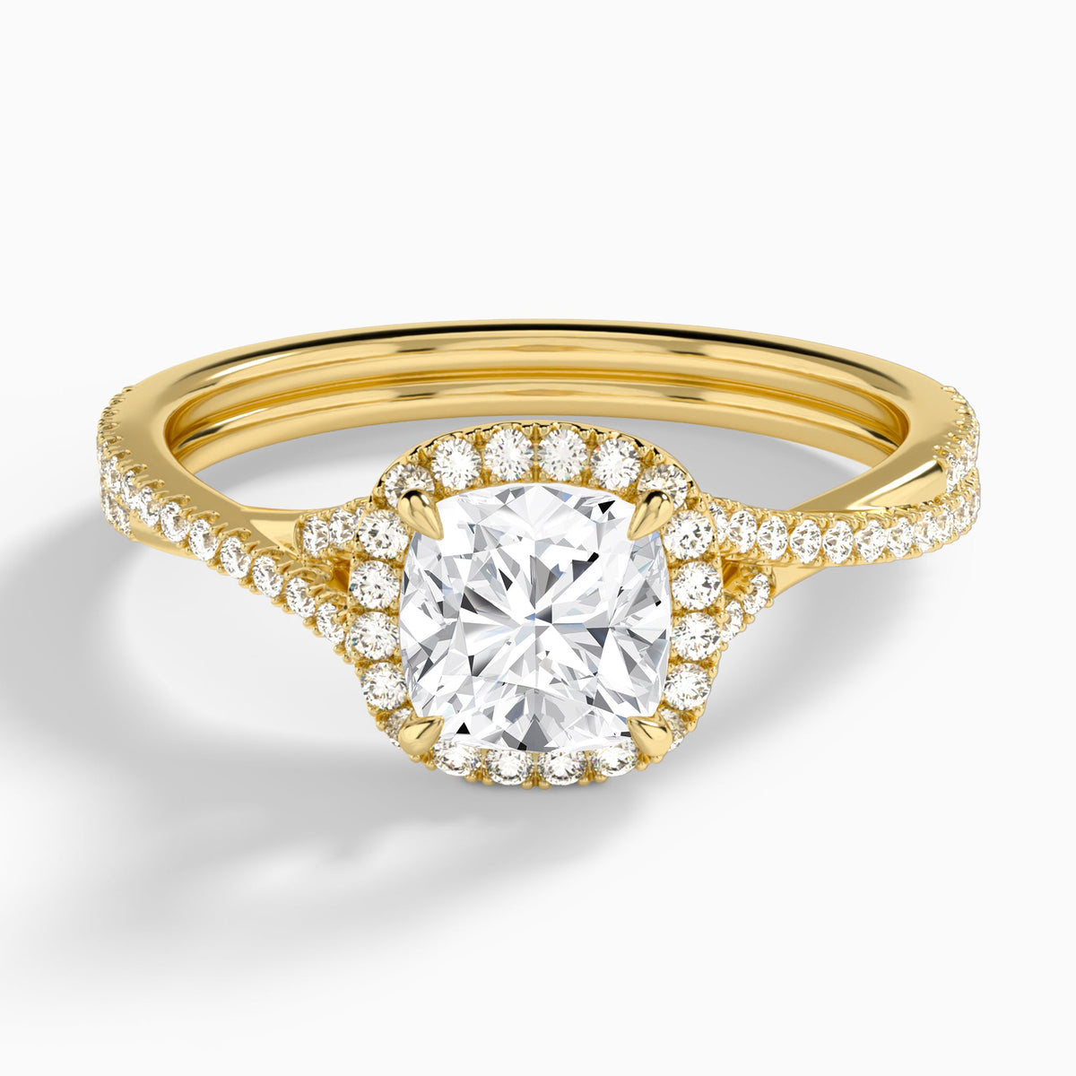 Cushion Luxe Halo And Twisted Shank Lab Diamond Engagement Ring In 18K Yellow Gold - Lucenjuri