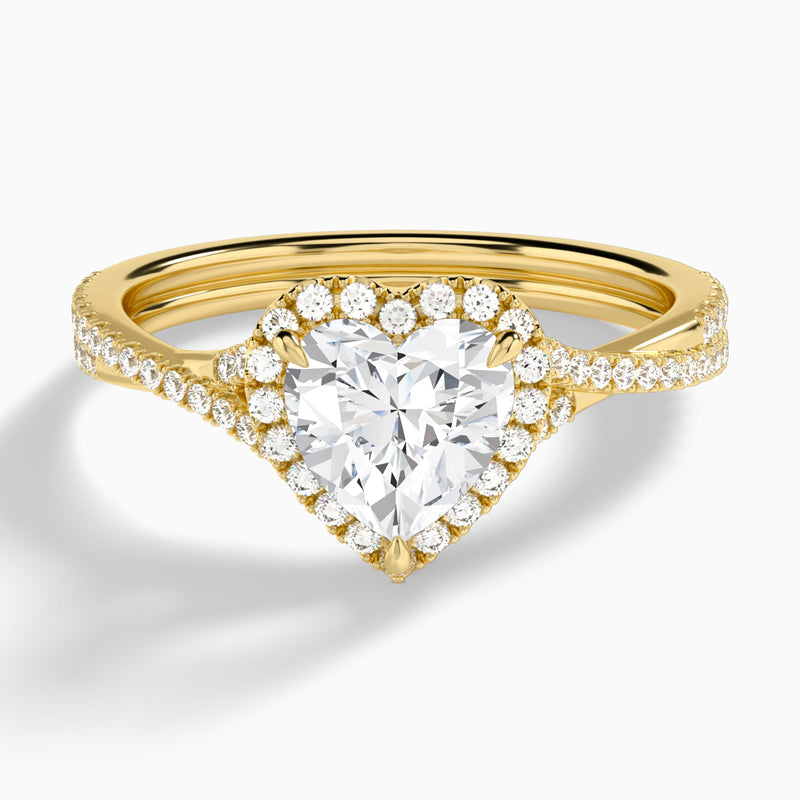 Heart Luxe Halo And Twisted Shank Lab Diamond Engagement Ring In 18K Yellow Gold - Lucenjuri