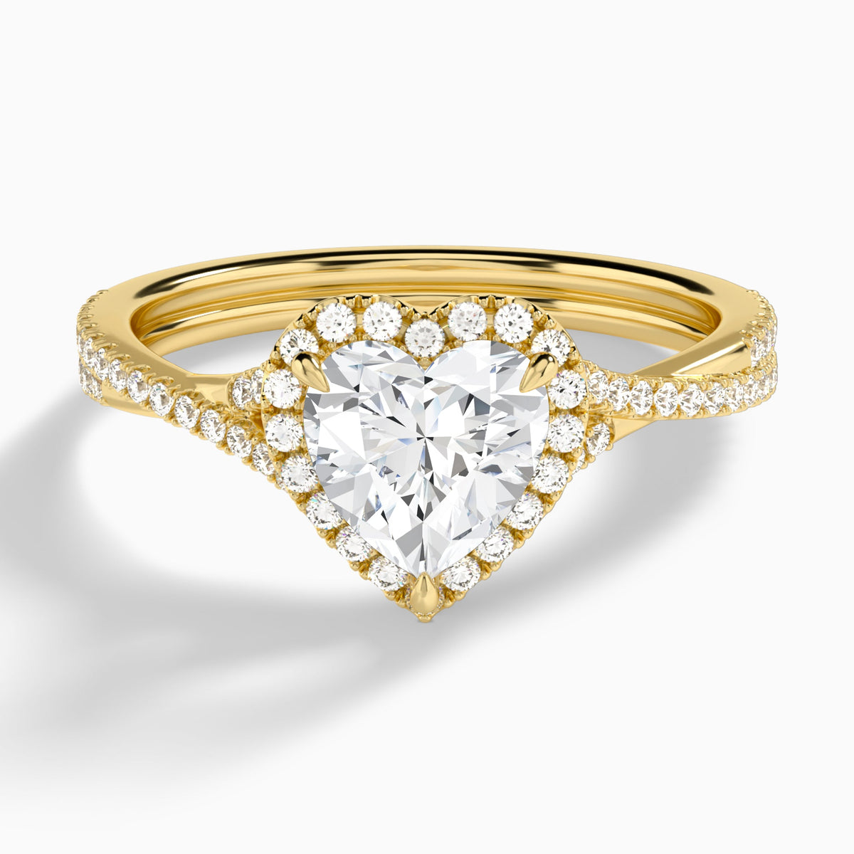 Heart Luxe Halo And Twisted Shank Lab Diamond Engagement Ring In 18K Yellow Gold - Lucenjuri