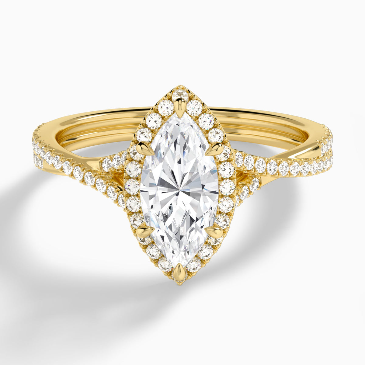 Marquise Luxe Halo And Twisted Shank Lab Diamond Engagement Ring In 14K Yellow Gold - Lucenjuri