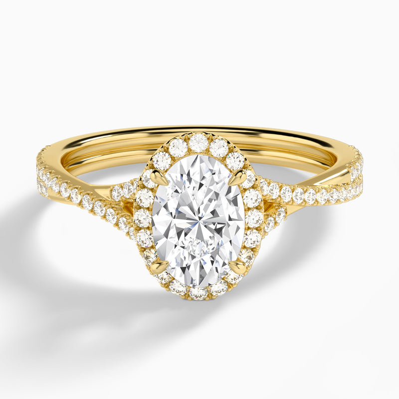 Oval Luxe Halo And Twisted Shank Lab Diamond Engagement Ring In 14K Yellow Gold - Lucenjuri
