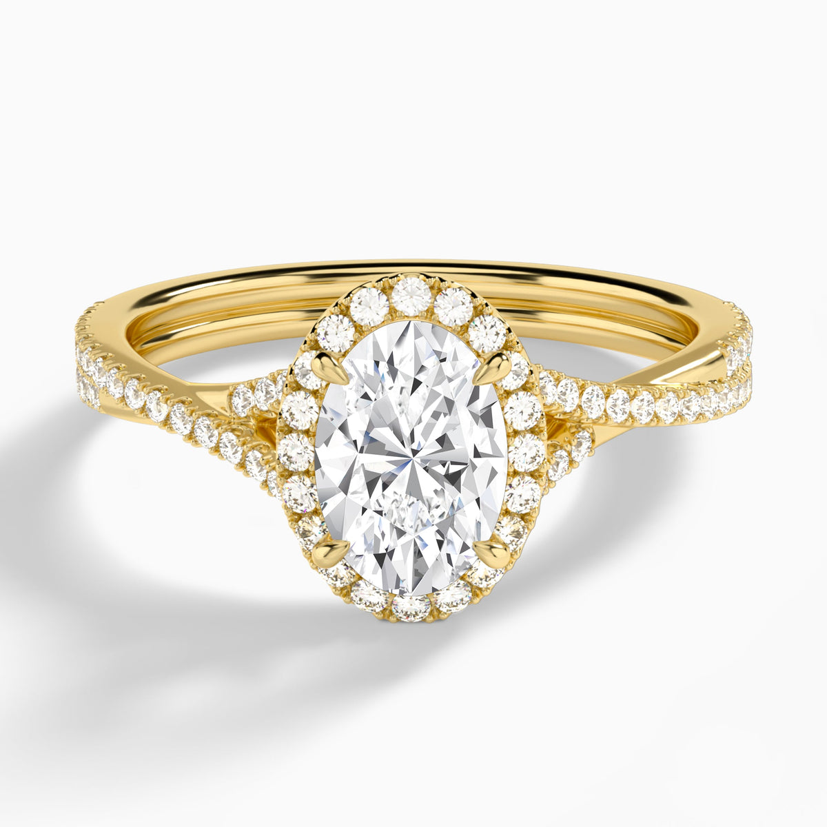 Oval Luxe Halo And Twisted Shank Lab Diamond Engagement Ring In 14K Yellow Gold - Lucenjuri