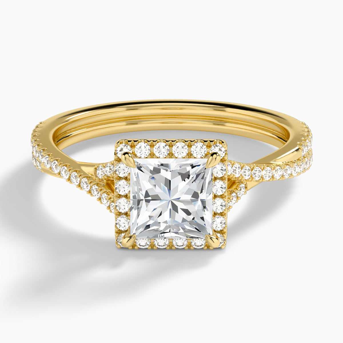 Princess Luxe Halo And Twisted Shank Lab Diamond Engagement Ring In 18K Yellow Gold - Lucenjuri