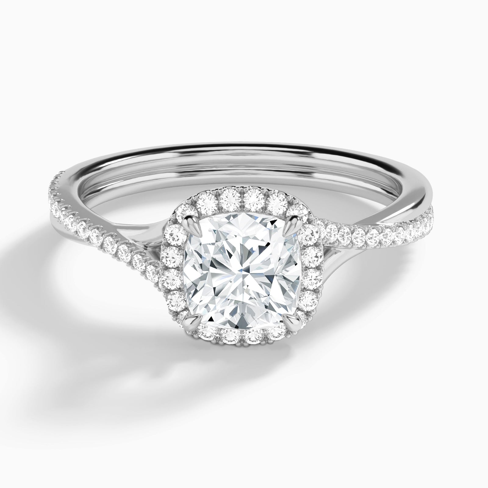 Cushion Halo Twisted Shank Lab Diamond Engagement Ring In Platinum - Lucenjuri
