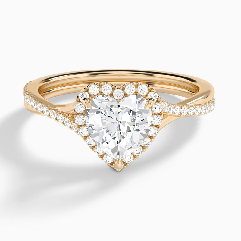 Heart Halo Twisted Shank Lab Diamond Engagement Ring In 14K Rose Gold - Lucenjuri