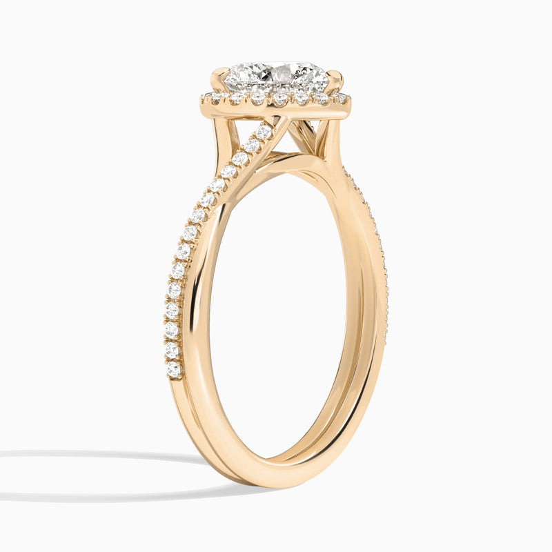 Heart Halo Twisted Shank Lab Diamond Engagement Ring In 14K Rose Gold, Angle View