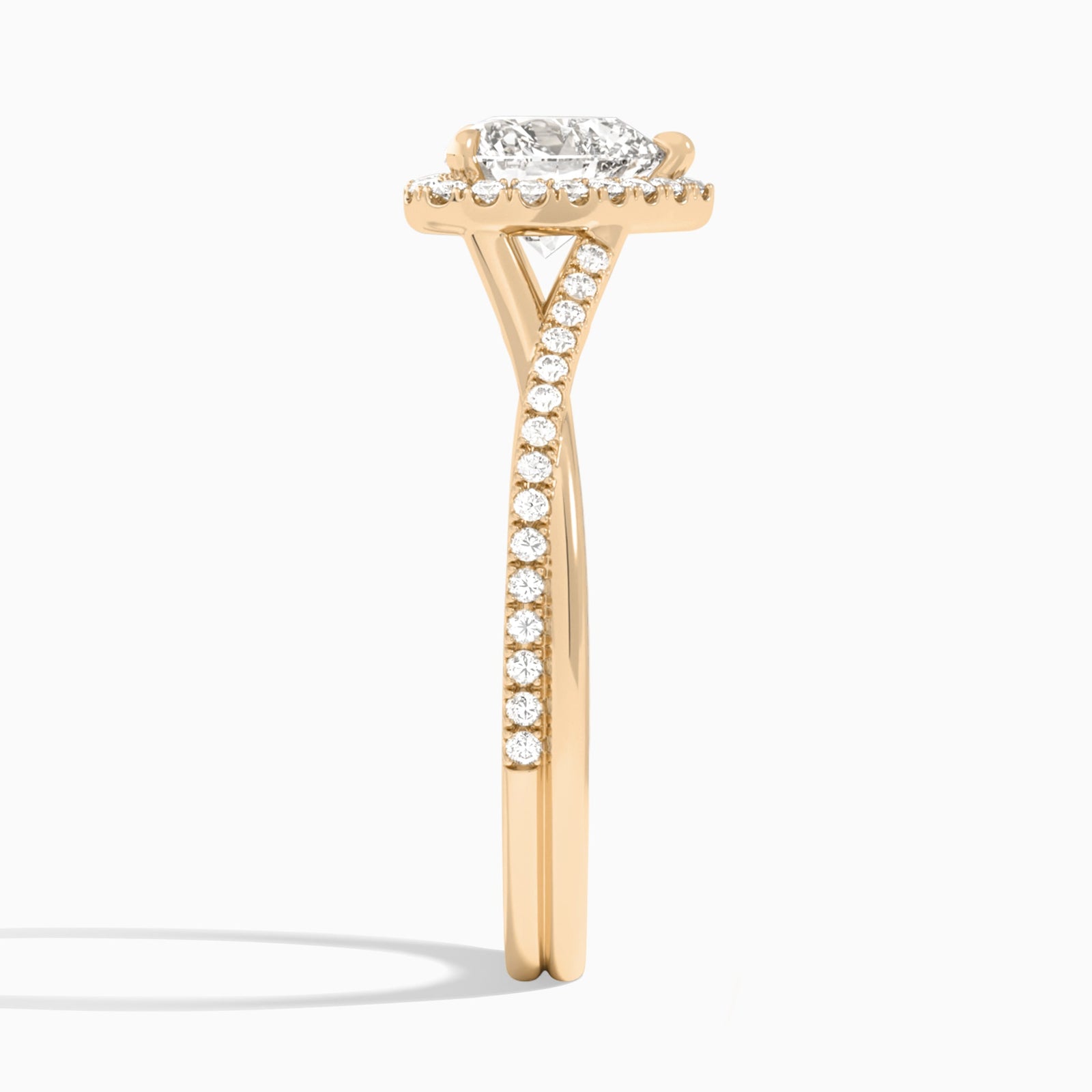 Heart Halo Twisted Shank Lab Diamond Engagement Ring In 14K Rose Gold, Side View