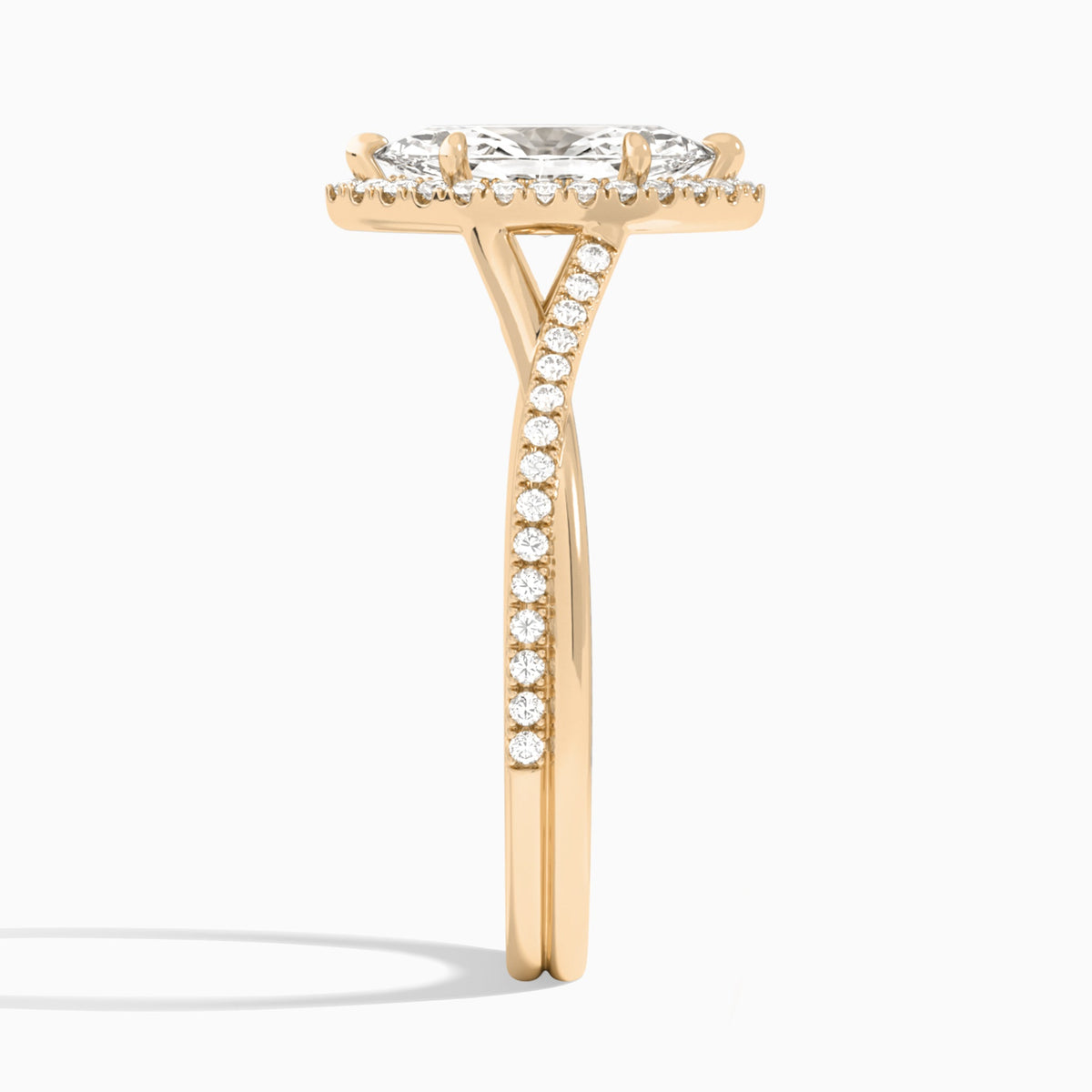 Marquise Halo Twisted Shank Lab Diamond Engagement Ring In 14K Rose Gold, Side View