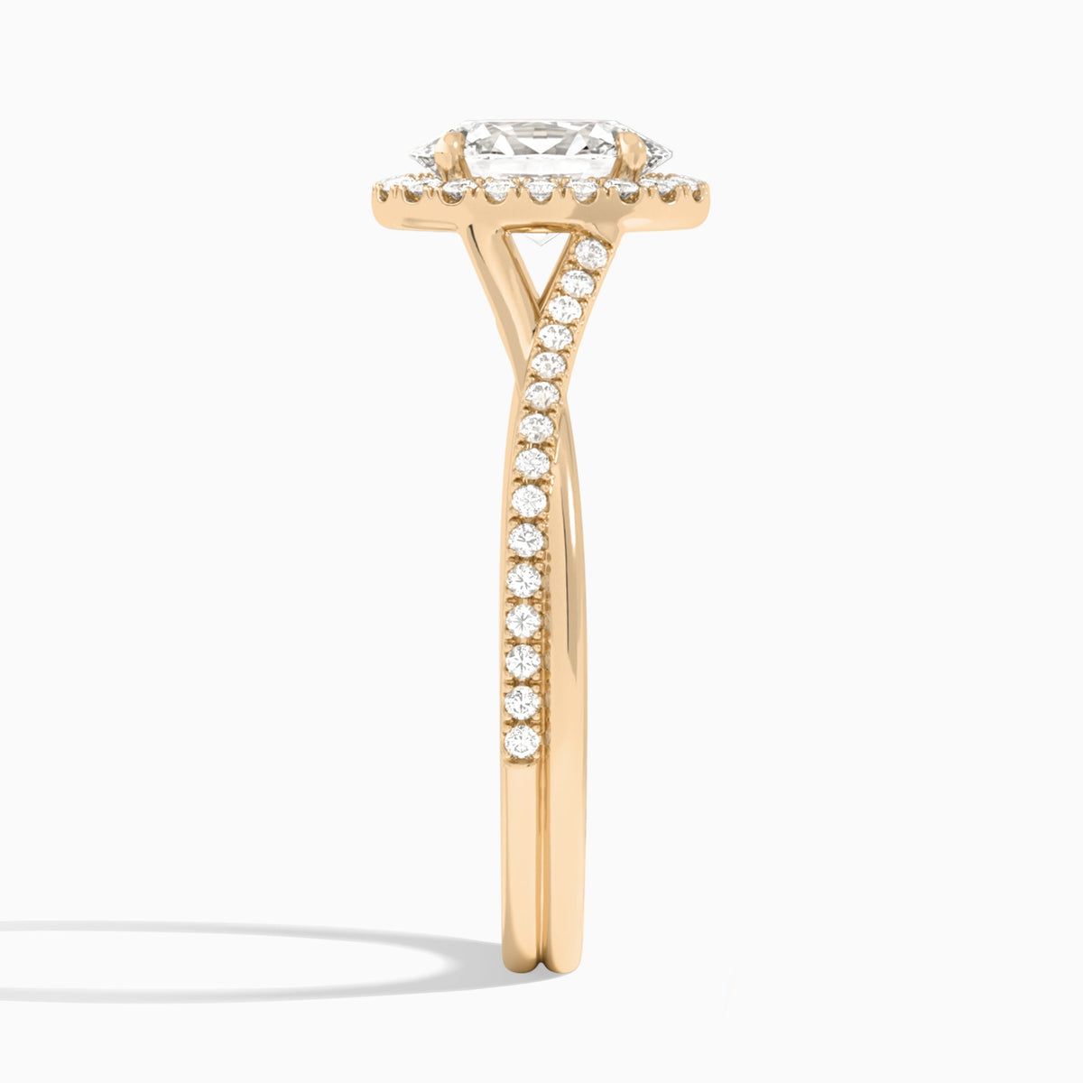 Oval Halo Twisted Shank Lab Diamond Engagement Ring In 14K Rose Gold, Side View