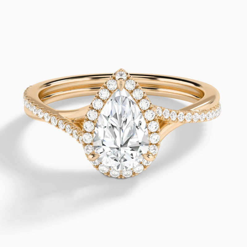 Pear Halo Twisted Shank Lab Diamond Engagement Ring In 14K Rose Gold - Lucenjuri