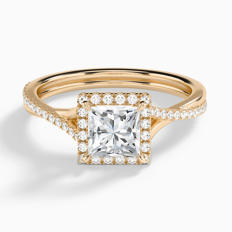 Princess Halo Twisted Shank Lab Diamond Engagement Ring In 14K Rose Gold - Lucenjuri