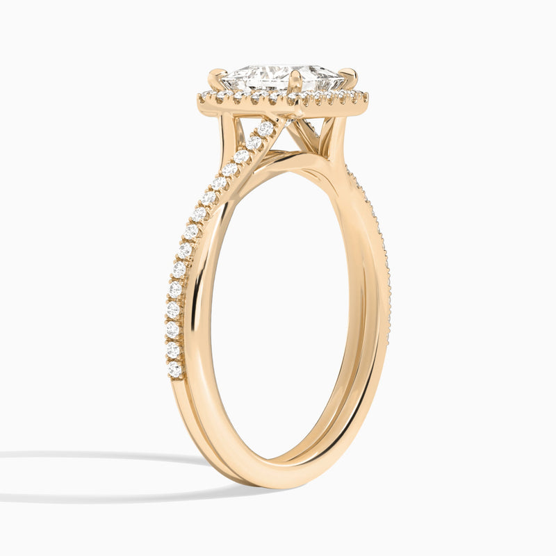 Princess Halo Twisted Shank Lab Diamond Engagement Ring In 14K Rose Gold, Angle View