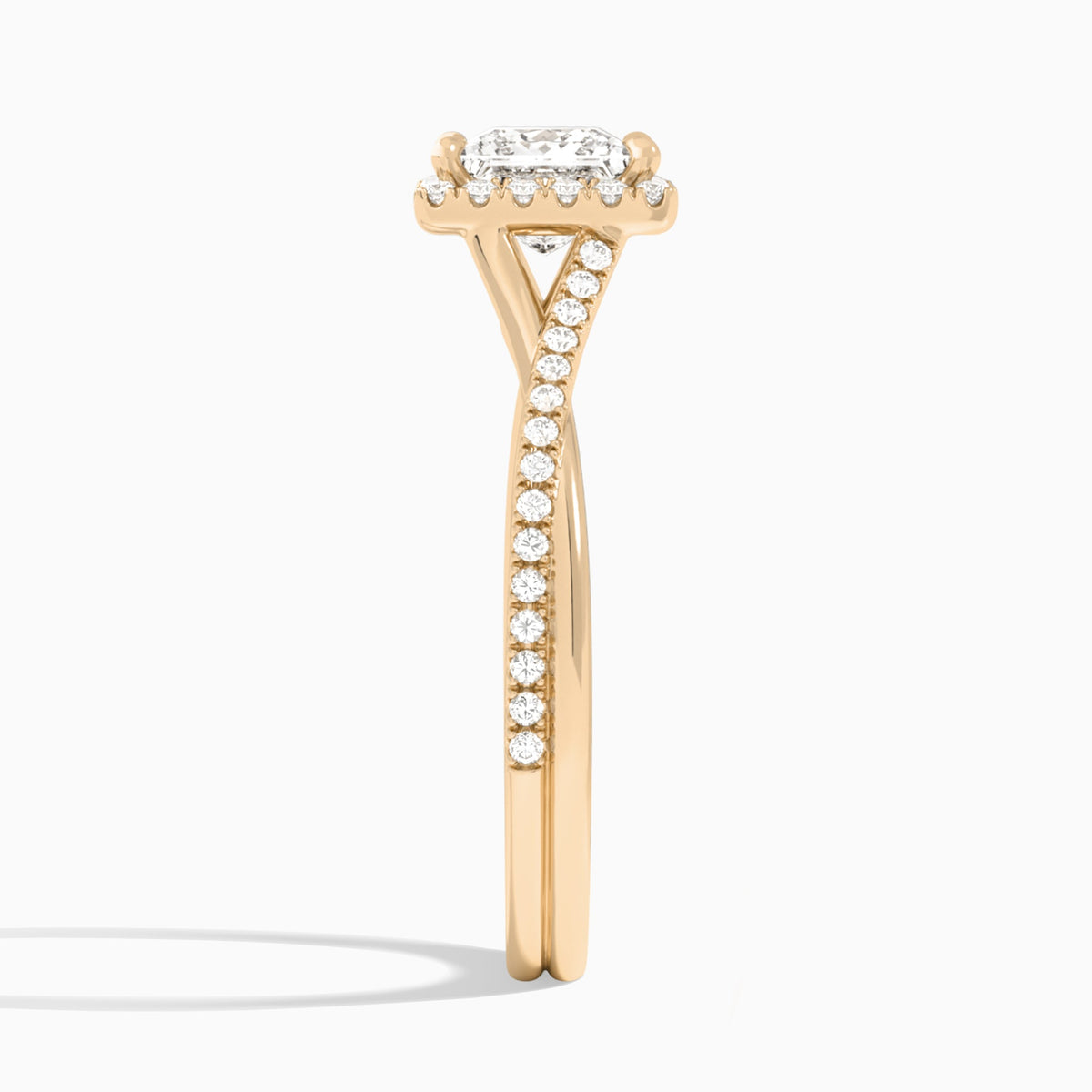 Princess Halo Twisted Shank Lab Diamond Engagement Ring In 14K Rose Gold, Side View