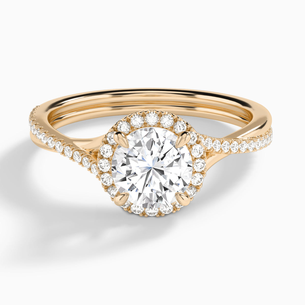 Round Halo Twisted Shank Lab Diamond Engagement Ring In 14K Rose Gold - Lucenjuri