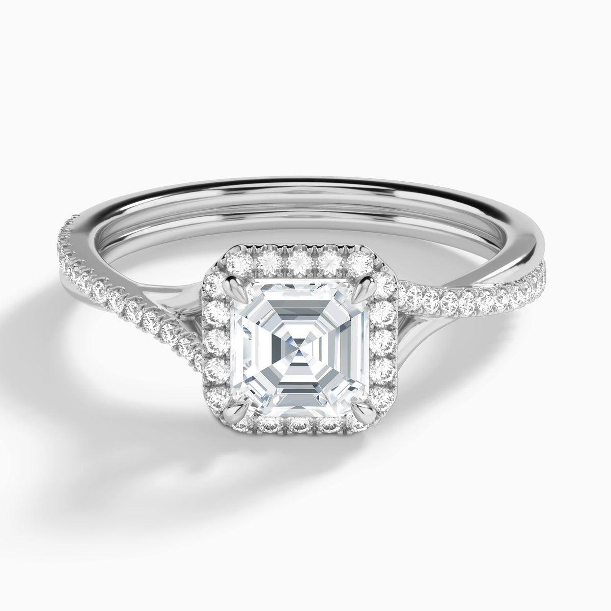 Asscher Halo Twisted Shank Lab Diamond Engagement Ring In 18K White Gold - Lucenjuri