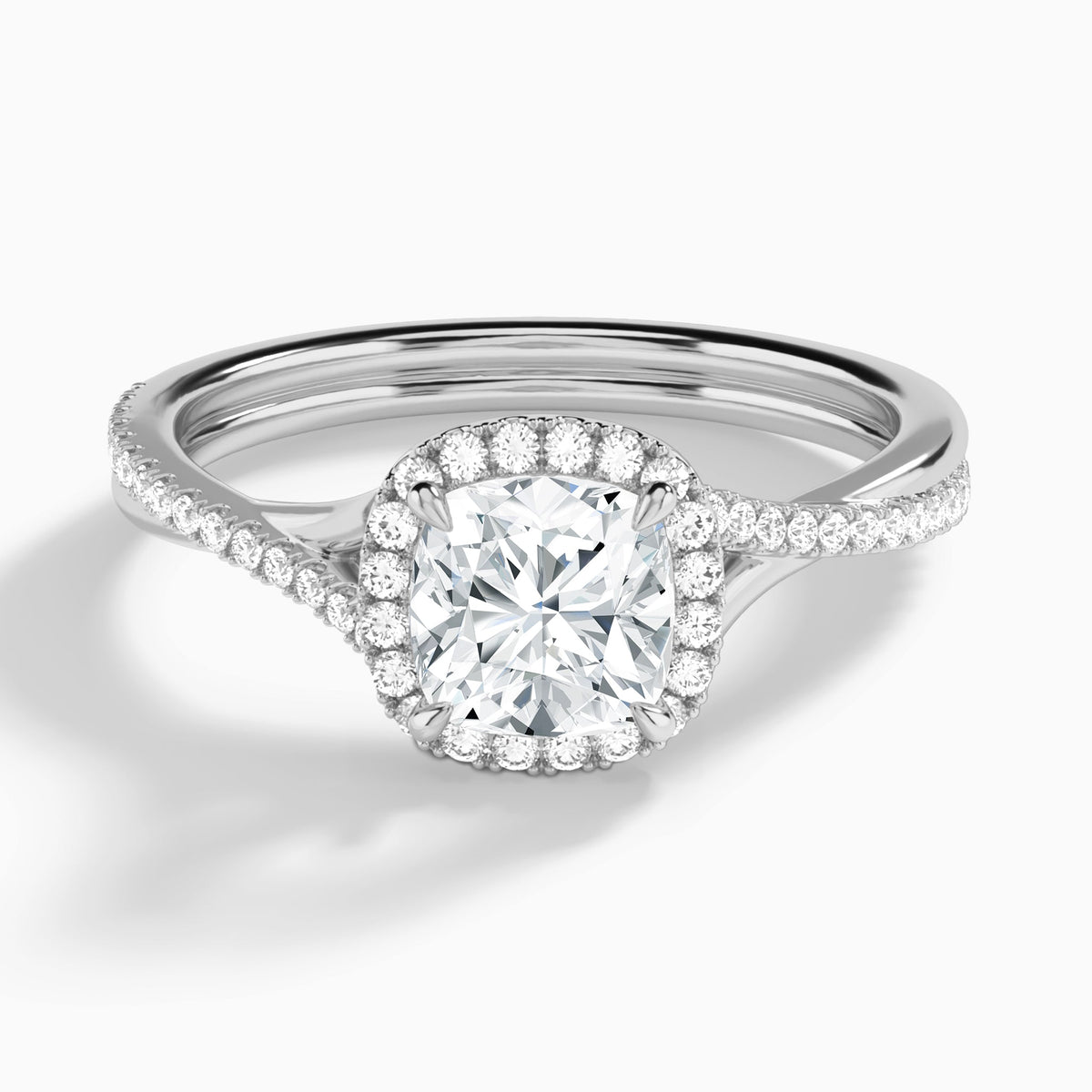 Cushion Halo Twisted Shank Lab Diamond Engagement Ring In 14K White Gold - Lucenjuri