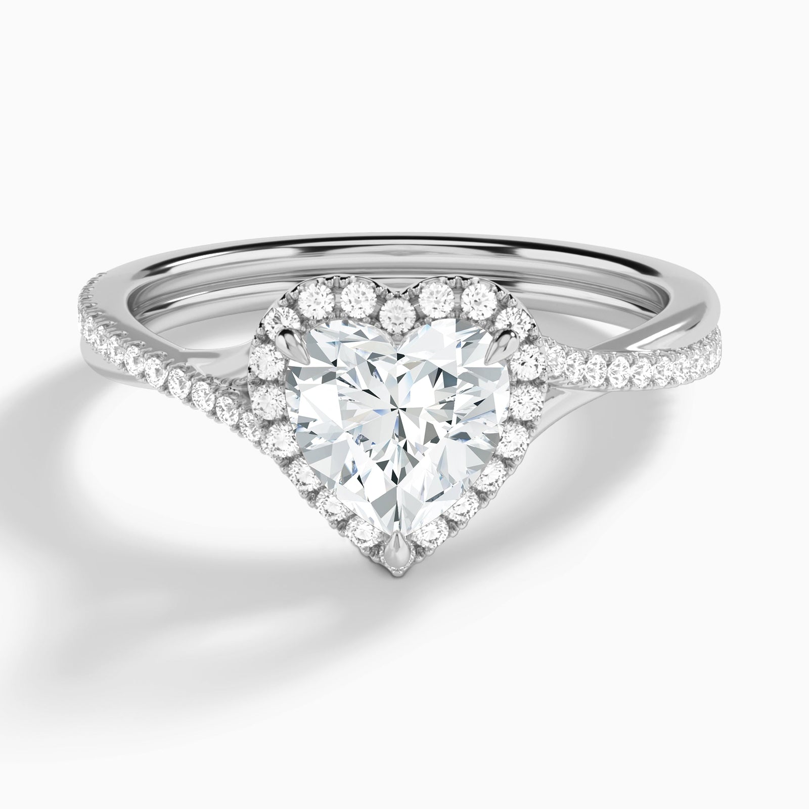 Heart Halo Twisted Shank Lab Diamond Engagement Ring In 14K White Gold - Lucenjuri