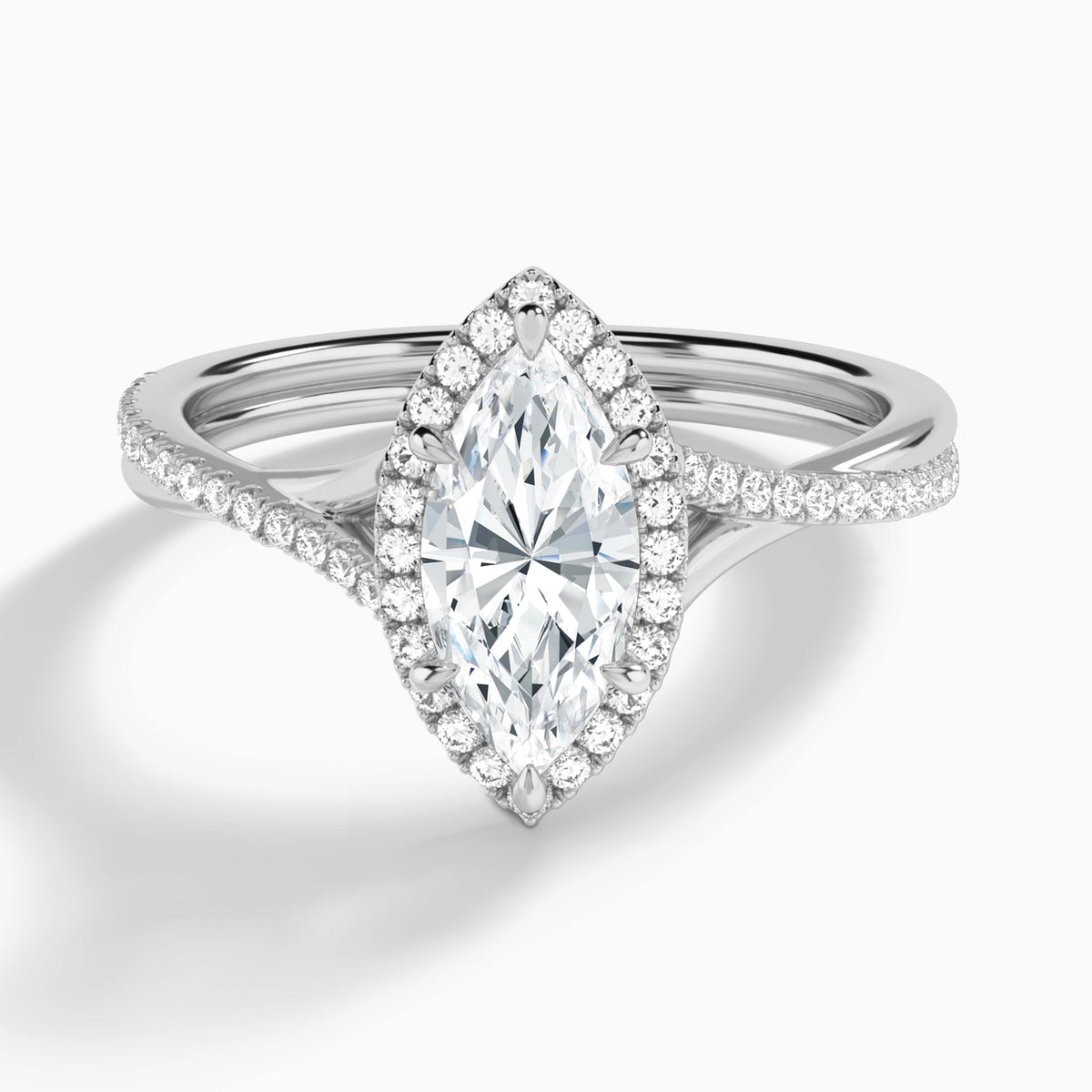 Marquise Halo Twisted Shank Lab Diamond Engagement Ring In 14K White Gold - Lucenjuri