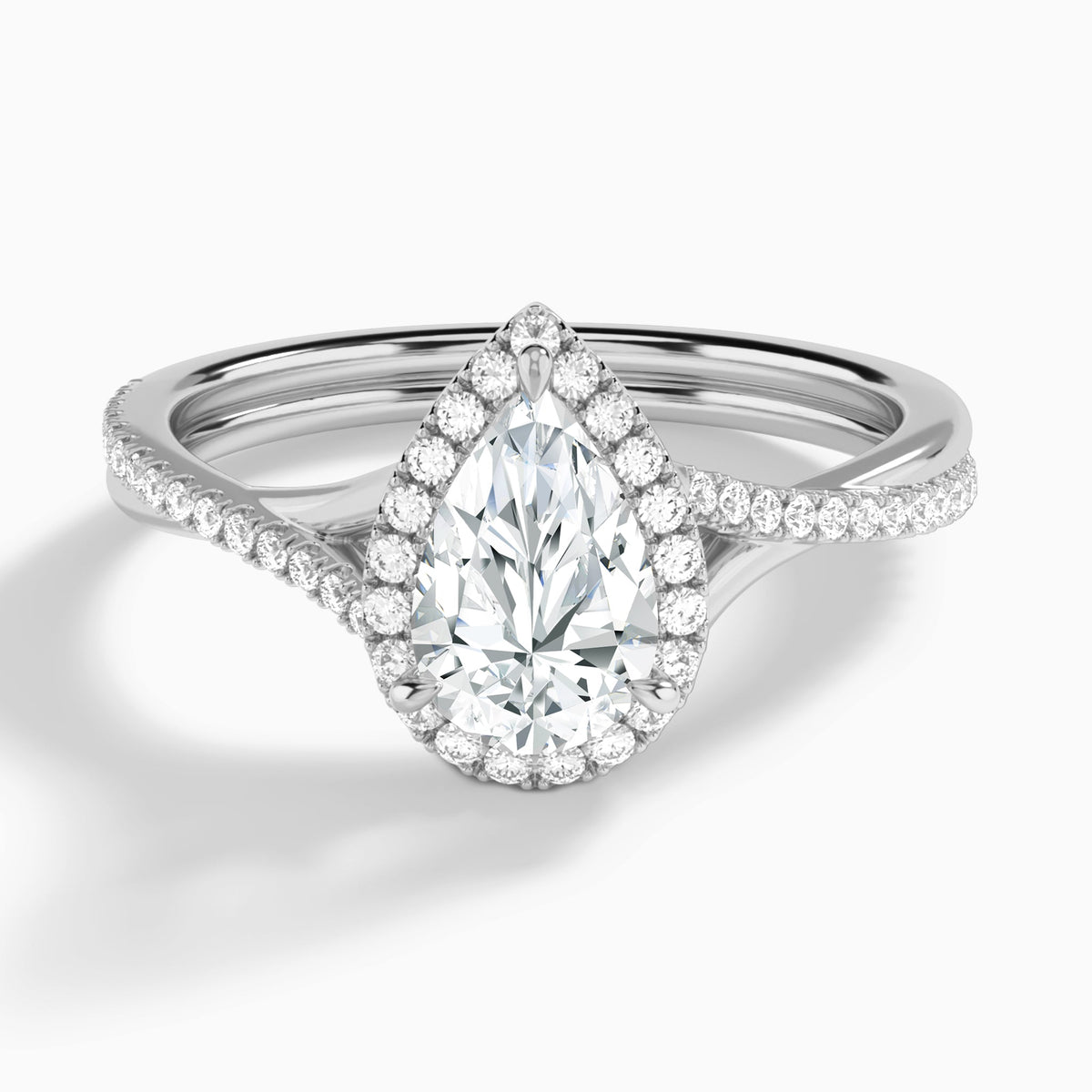 Pear Halo Twisted Shank Lab Diamond Engagement Ring In 18K White Gold - Lucenjuri