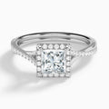 Princess Halo Twisted Shank Lab Diamond Engagement Ring In 18K White Gold - Lucenjuri