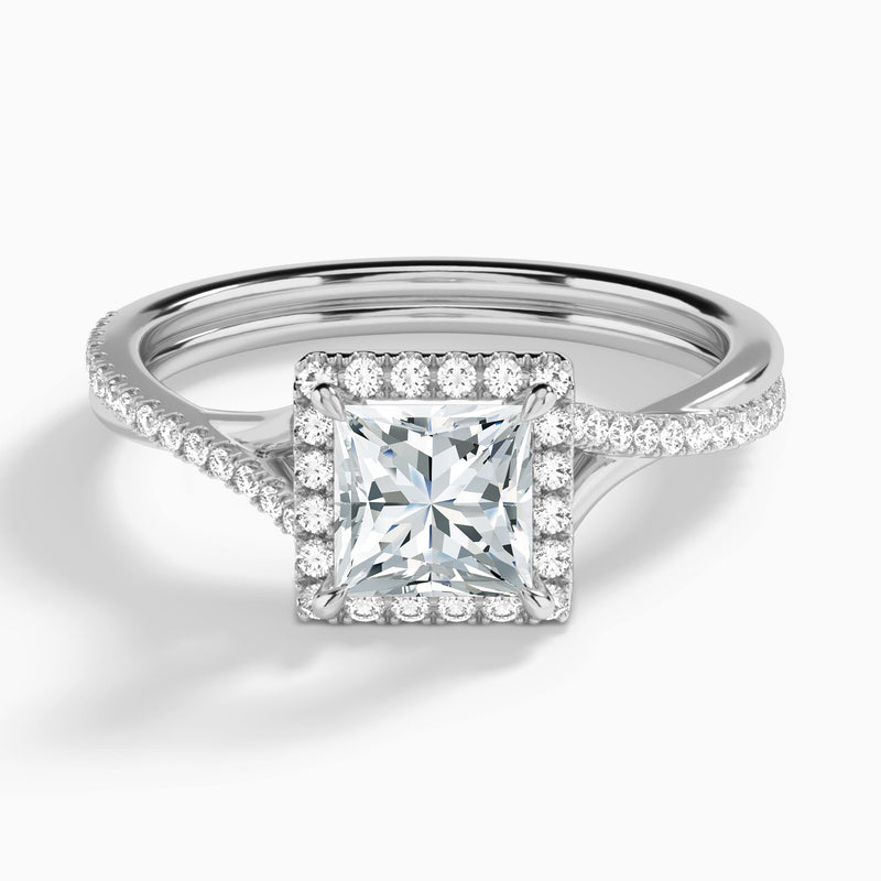 Genevieve Halo Twisted Shank Diamond Engagement Ring