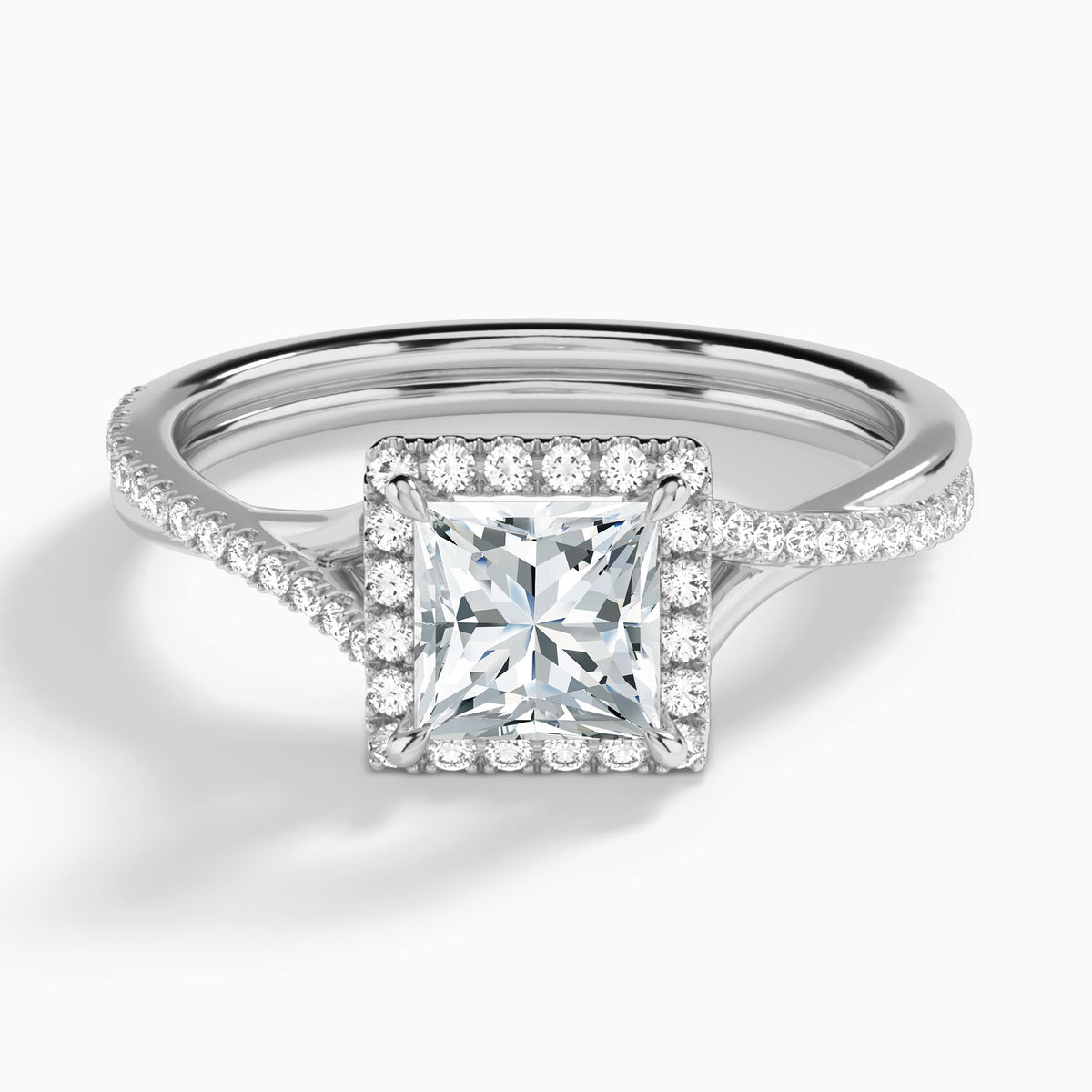 Princess Halo Twisted Shank Lab Diamond Engagement Ring In 14K White Gold - Lucenjuri