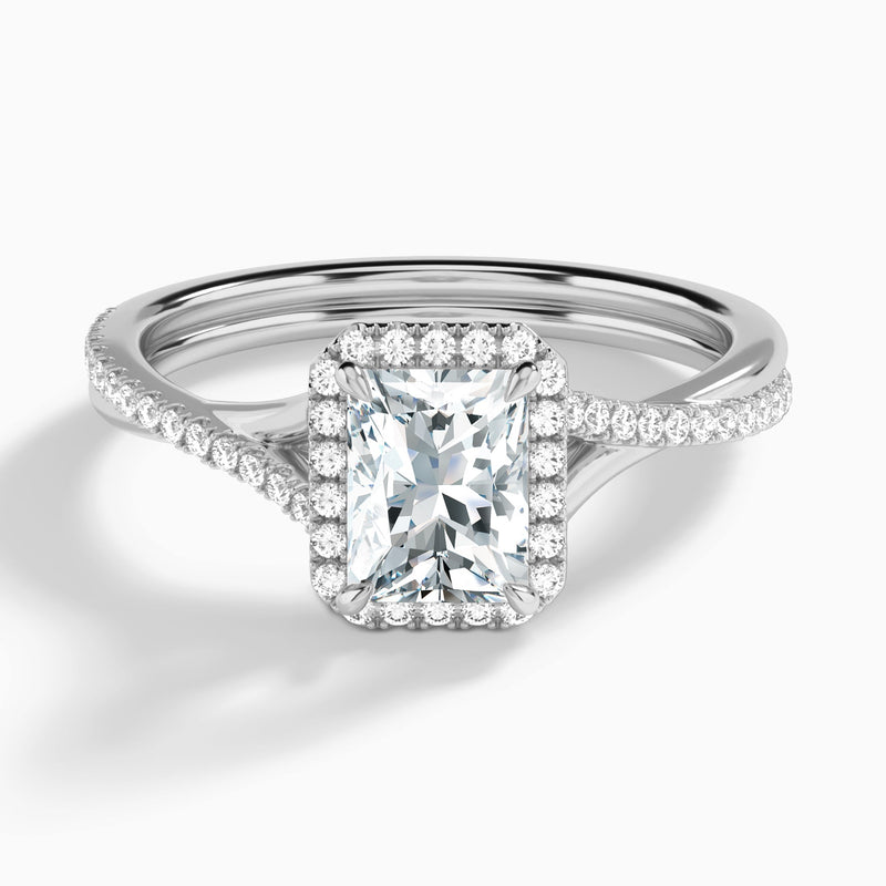 Radiant Halo Twisted Shank Lab Diamond Engagement Ring In 14K White Gold