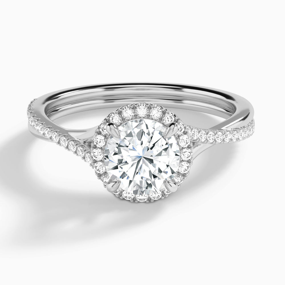 Round Halo Twisted Shank Lab Diamond Engagement Ring In 14K White Gold - Lucenjuri
