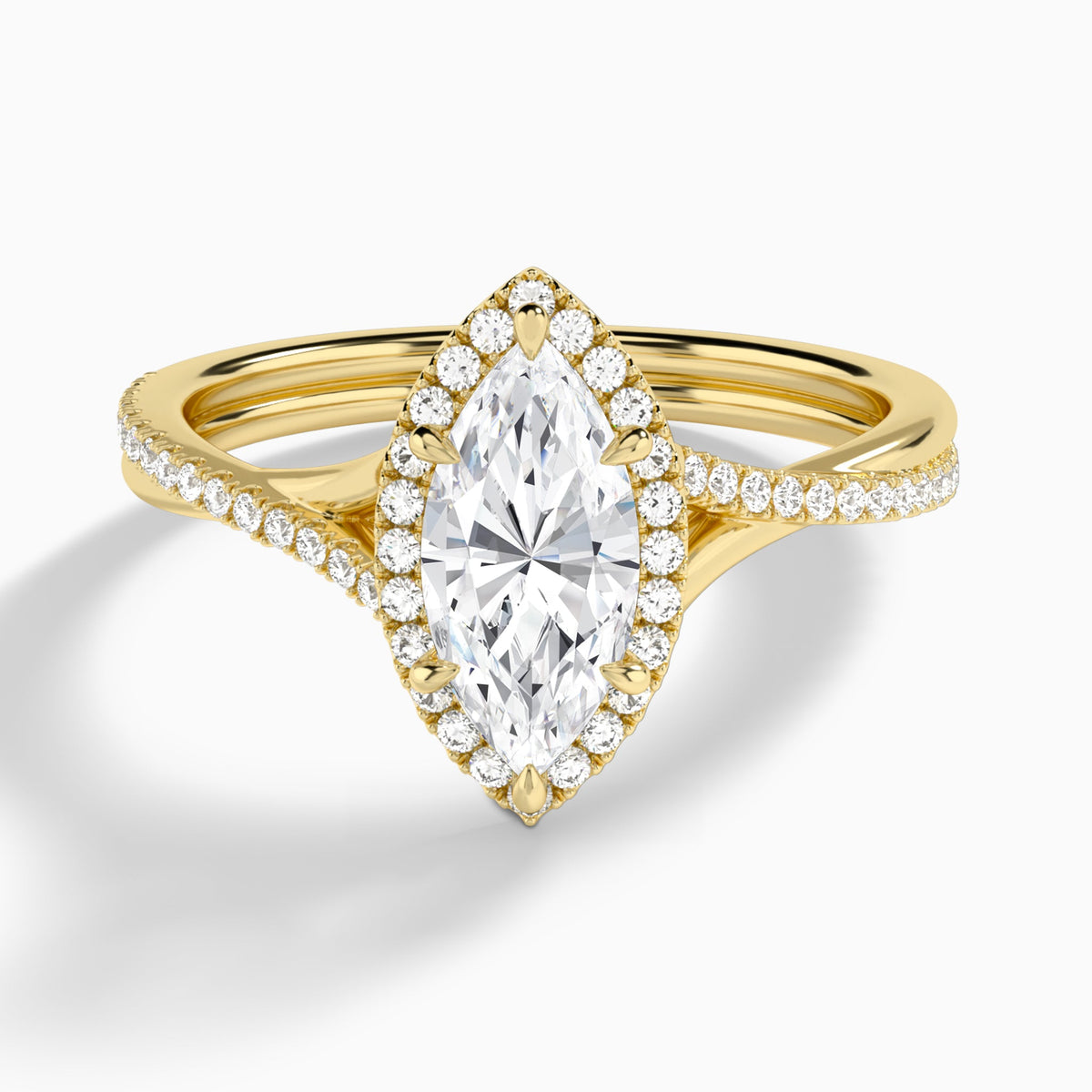 Marquise Halo Twisted Shank Lab Diamond Engagement Ring In 18K Yellow Gold - Lucenjuri