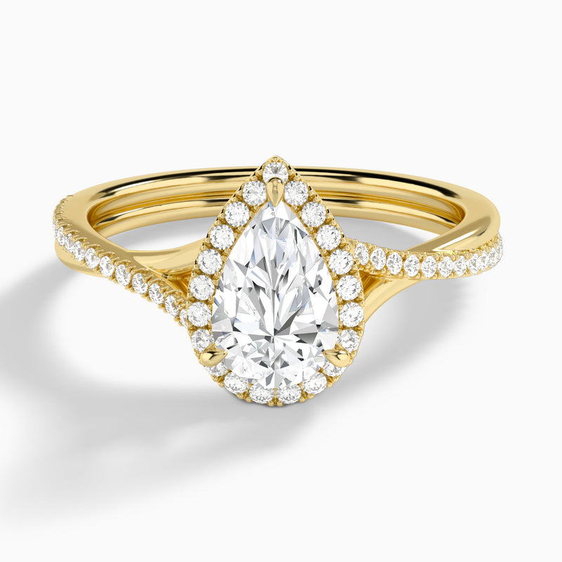Pear Halo Twisted Shank Lab Diamond Engagement Ring In 14K Yellow Gold - Lucenjuri
