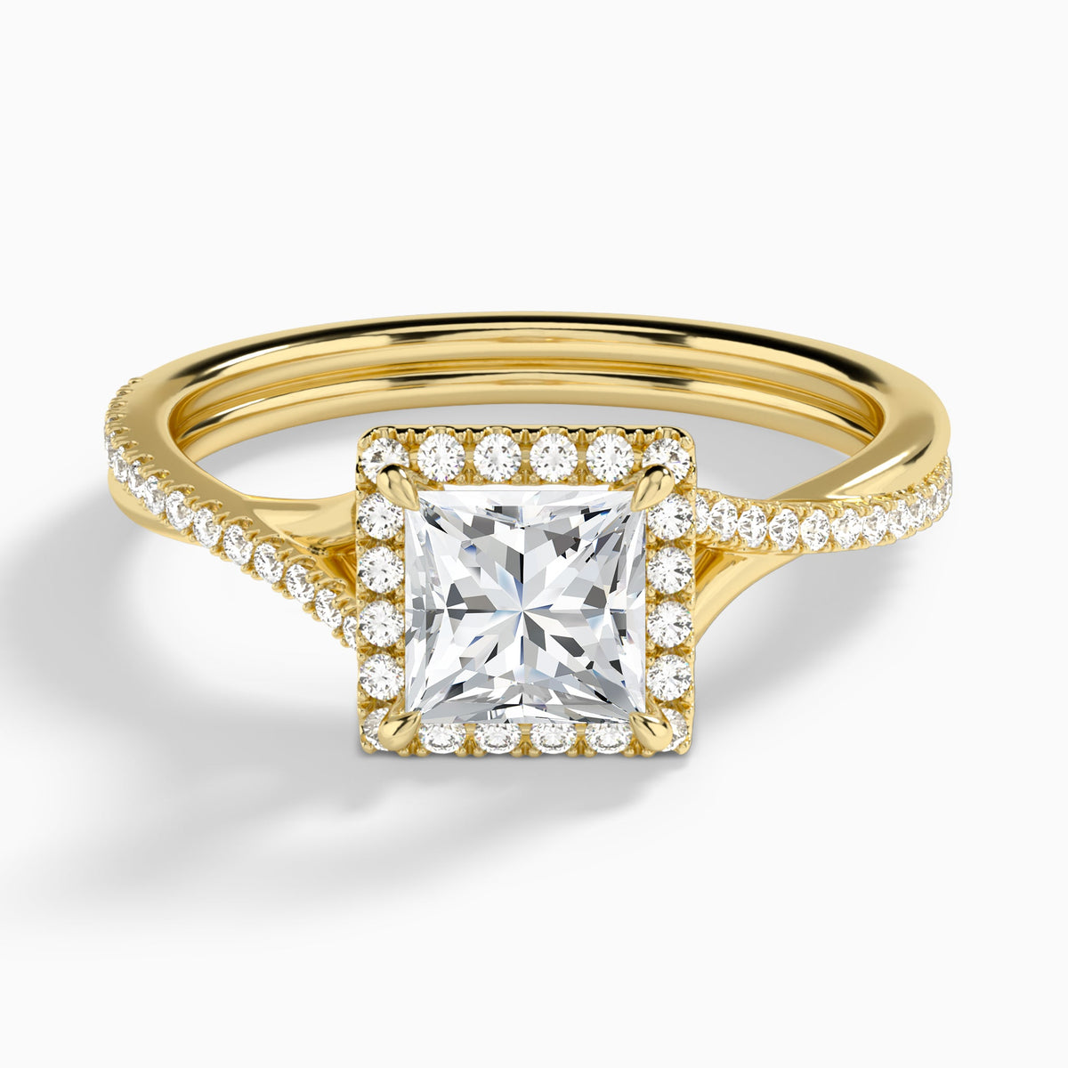 Princess Halo Twisted Shank Lab Diamond Engagement Ring In 18K Yellow Gold - Lucenjuri