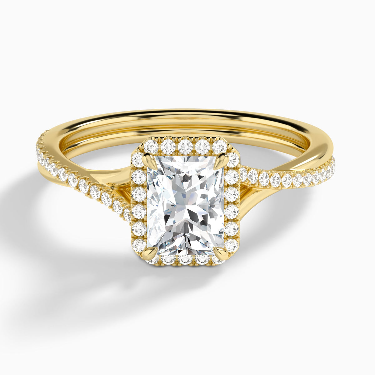 Radiant Halo Twisted Shank Lab Diamond Engagement Ring In 18K Yellow Gold - Lucenjuri