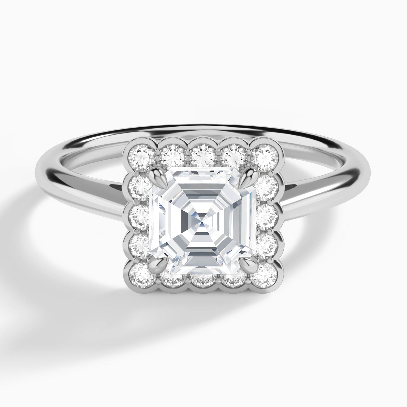 Asscher Floral Halo Lab Grown Diamond Engagement Ring In Platinum - Lucenjuri