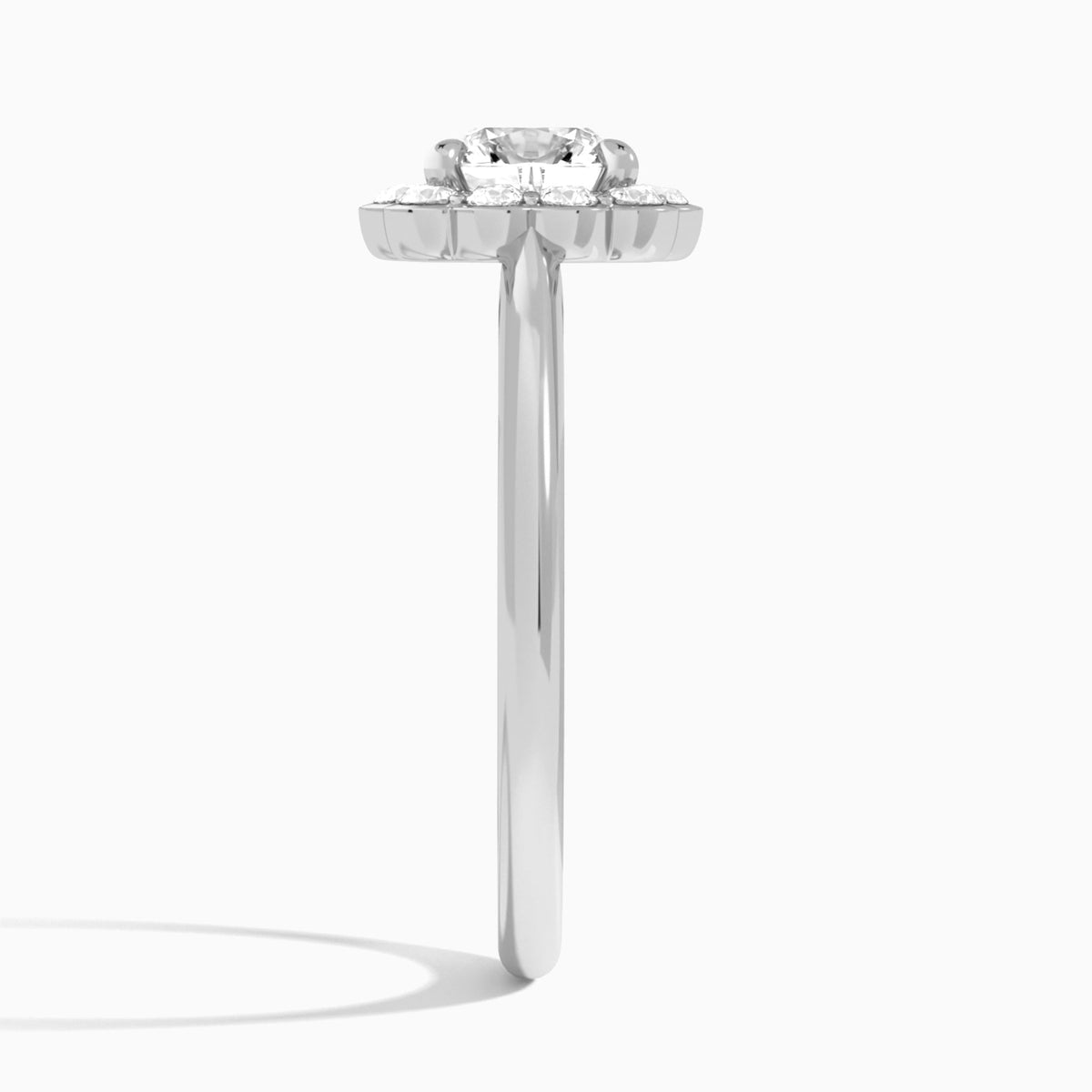 Cushion Floral Halo Lab Grown Diamond Engagement Ring In Platinum, Side View