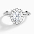 Oval Floral Halo Lab Grown Diamond Engagement Ring In Platinum - Lucenjuri