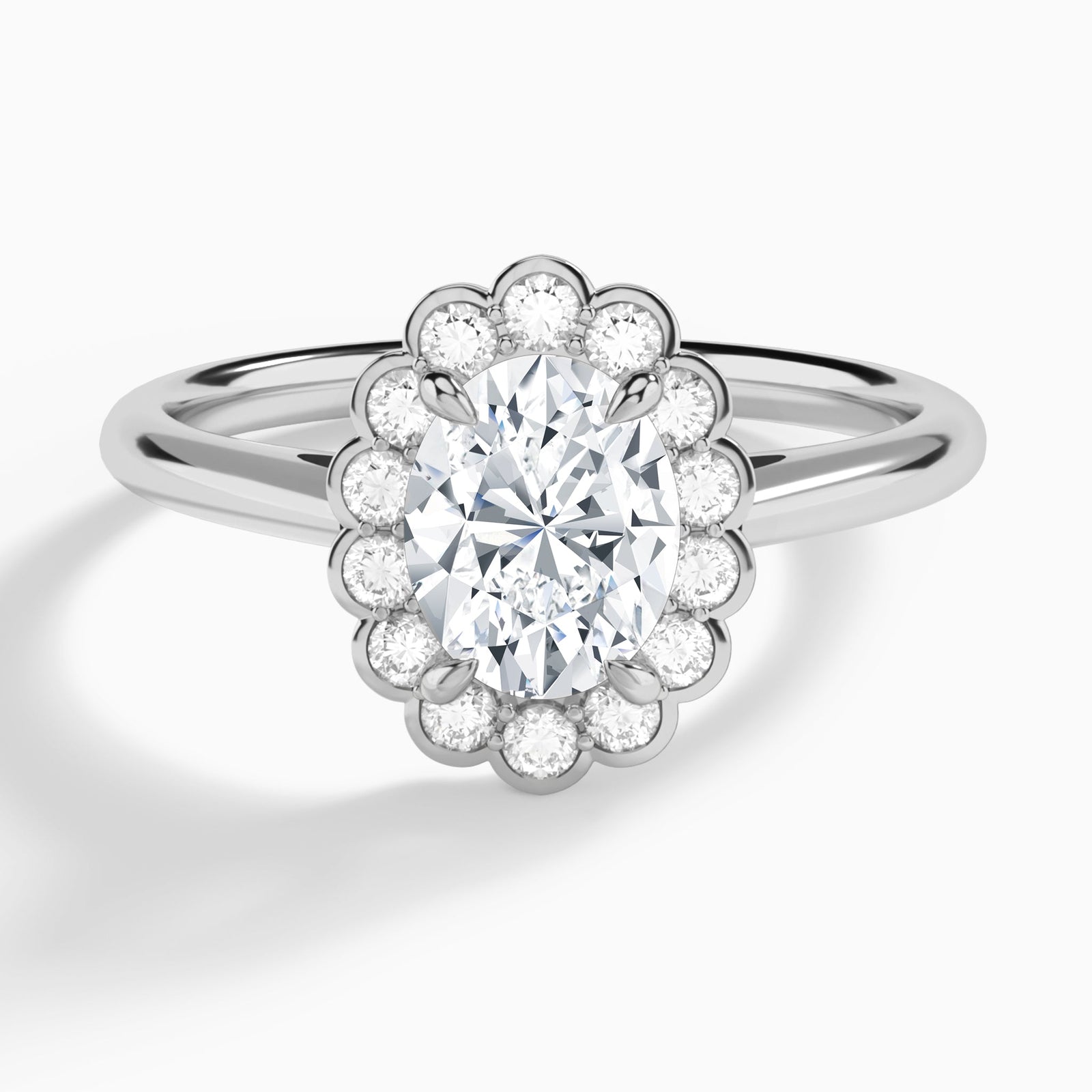 Oval Floral Halo Lab Grown Diamond Engagement Ring In Platinum - Lucenjuri