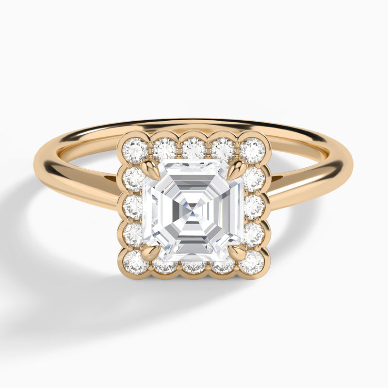 Asscher Floral Halo Lab Grown Diamond Engagement Ring In 14K Rose Gold - Lucenjuri