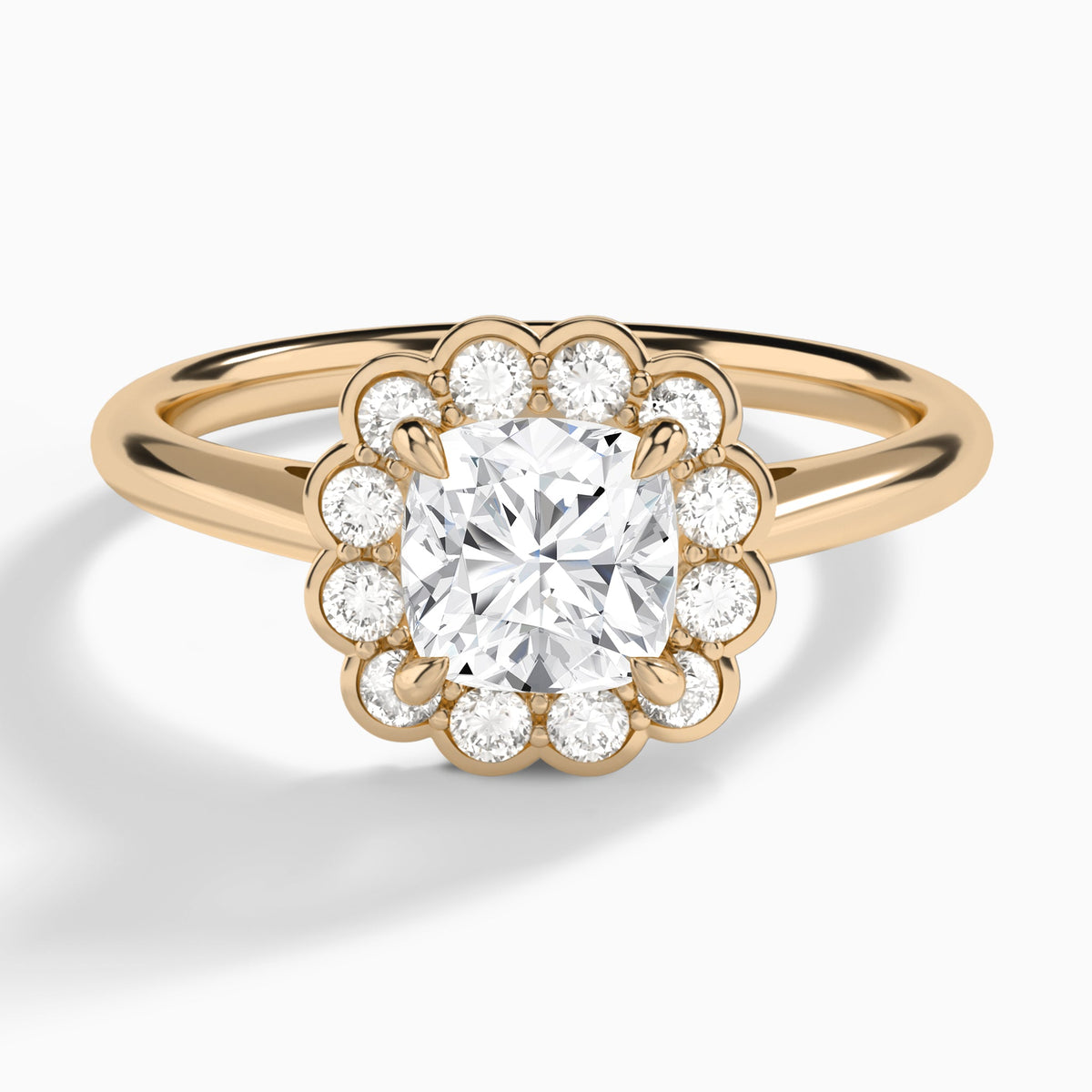 Cushion Floral Halo Lab Grown Diamond Engagement Ring In 14K Rose Gold - Lucenjuri