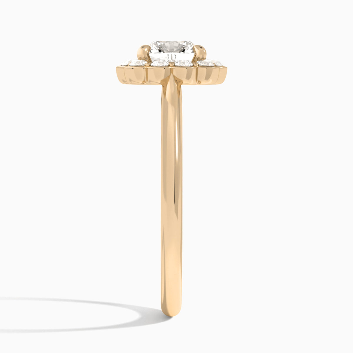 Cushion Floral Halo Lab Grown Diamond Engagement Ring In 14K Rose Gold, Side View