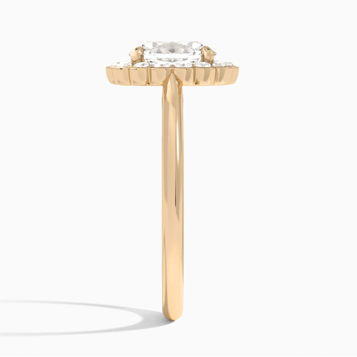 Oval Floral Halo Lab Grown Diamond Engagement Ring In 14K Rose Gold, Side View