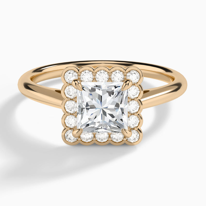 Princess Floral Halo Lab Grown Diamond Engagement Ring In 14K Rose Gold - Lucenjuri
