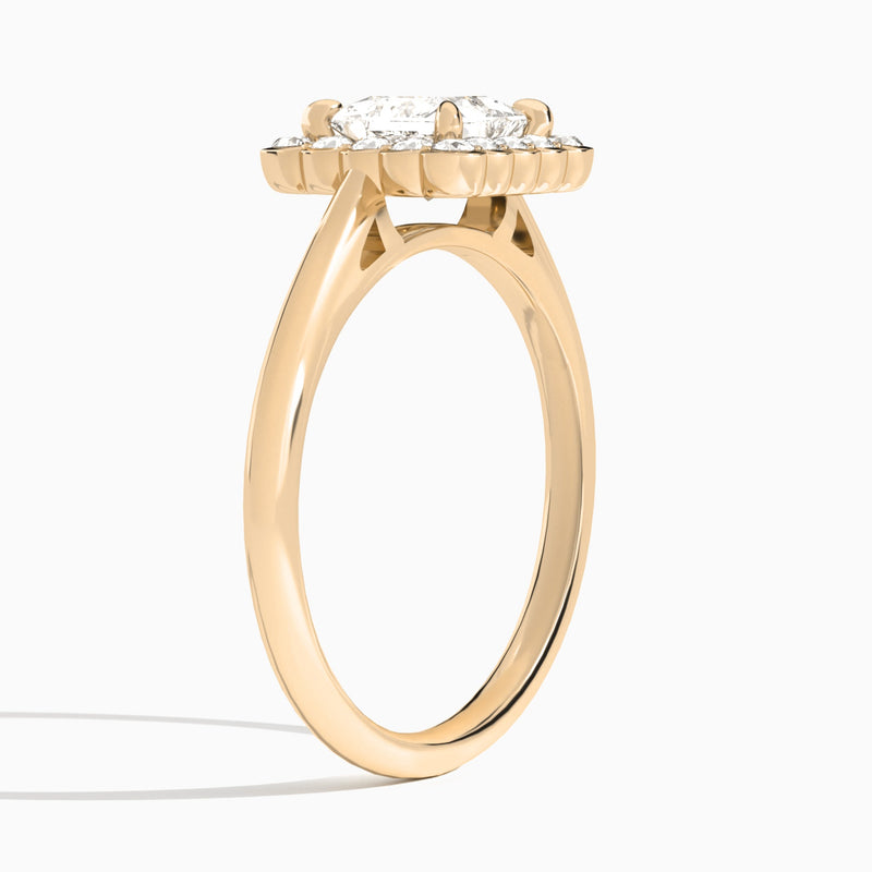 Princess Floral Halo Lab Grown Diamond Engagement Ring In 14K Rose Gold, Angle View