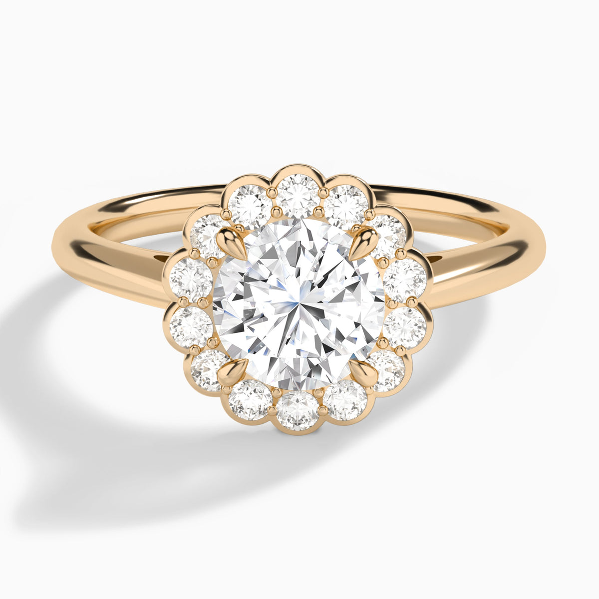 Round Floral Halo Lab Grown Diamond Engagement Ring In 14K Rose Gold - Lucenjuri
