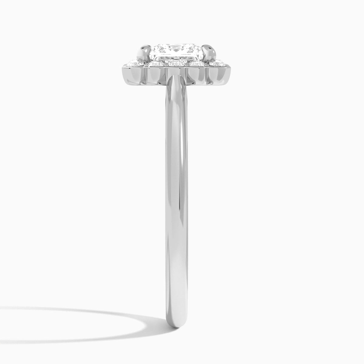 Princess Floral Halo Lab Grown Diamond Engagement Ring In 18K White Gold, Side View