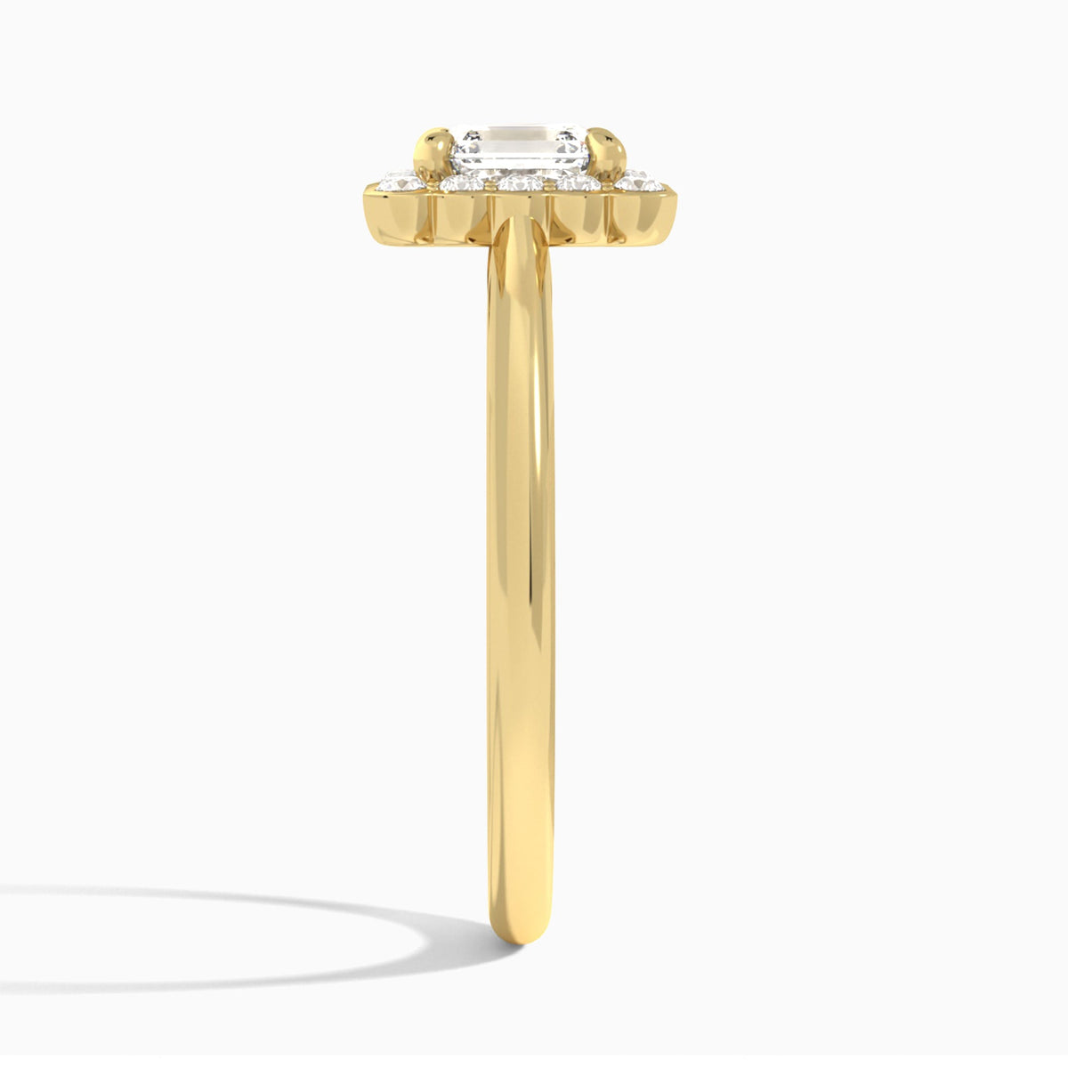 Asscher Floral Halo Lab Grown Diamond Engagement Ring In 18K Yellow Gold, Side View