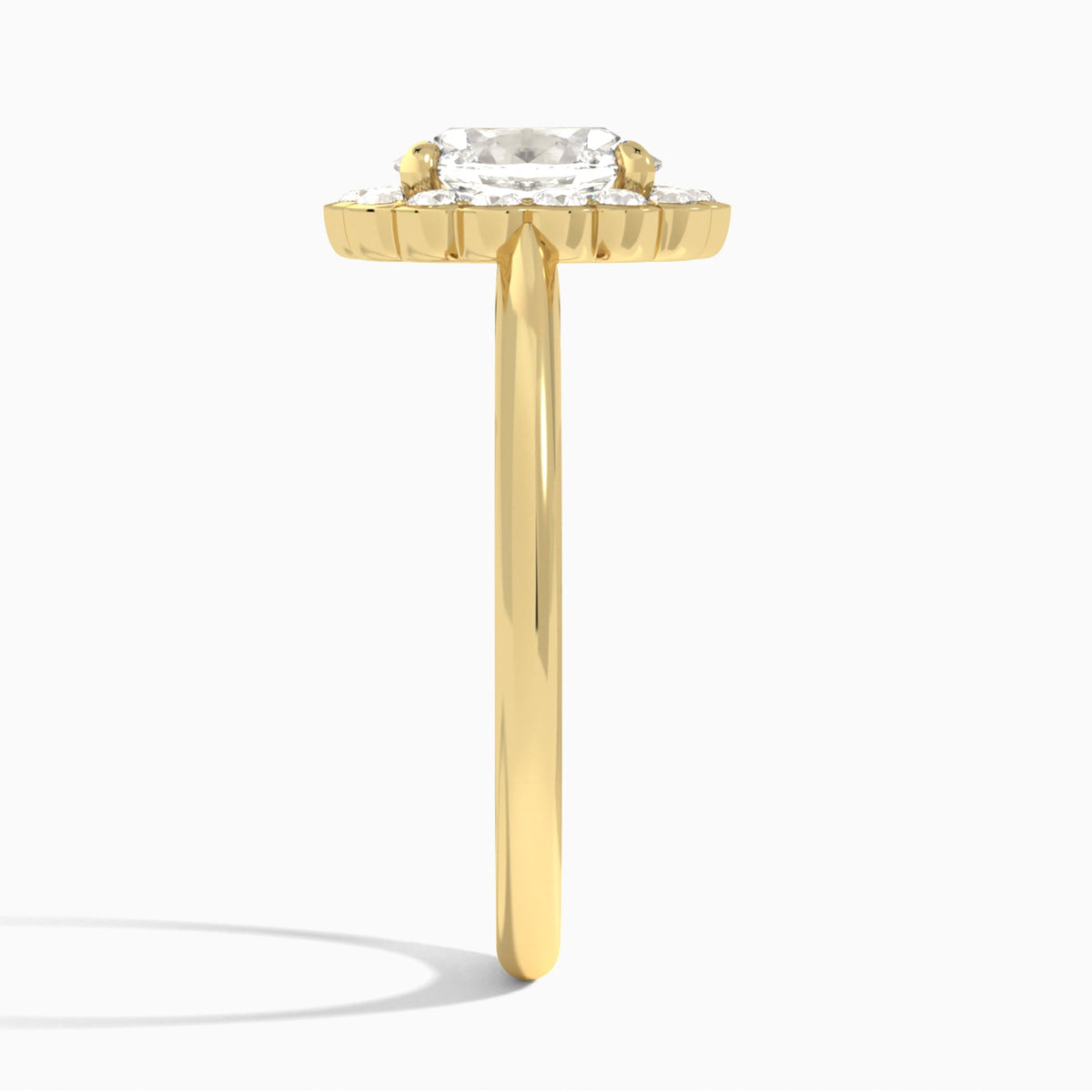 Oval Floral Halo Lab Grown Diamond Engagement Ring In 18K Yellow Gold, Side View
