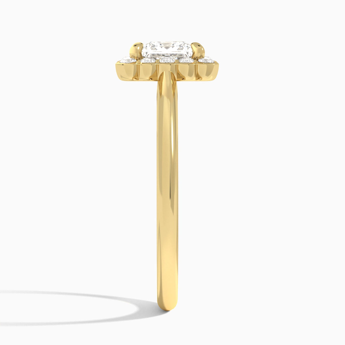 Princess Floral Halo Lab Grown Diamond Engagement Ring In 14K Yellow Gold, Side View