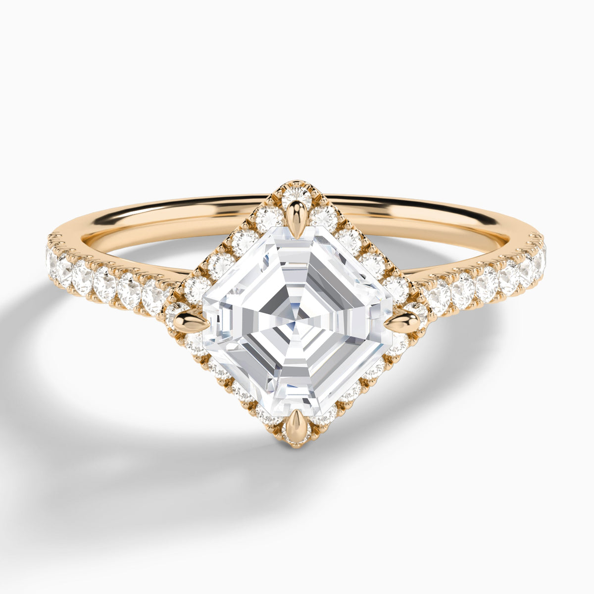 Asscher Amara Kite Set Halo Engagement Ring In 14K Rose Gold - Lucenjuri