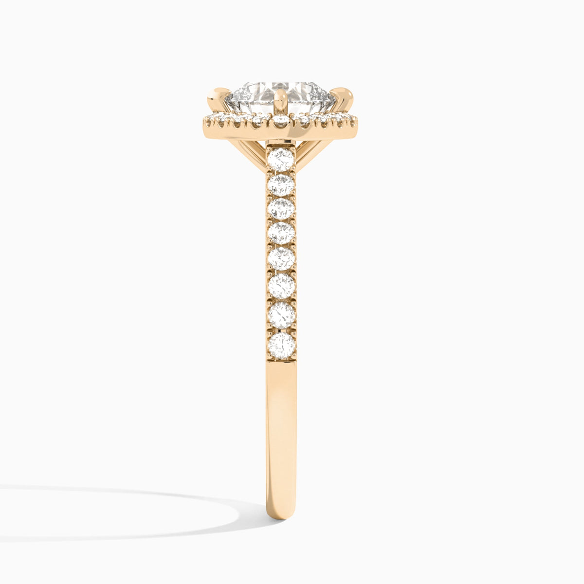 Cushion Amara Kite Set Halo Engagement Ring In 14K Rose Gold, Side View